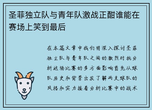 圣菲独立队与青年队激战正酣谁能在赛场上笑到最后