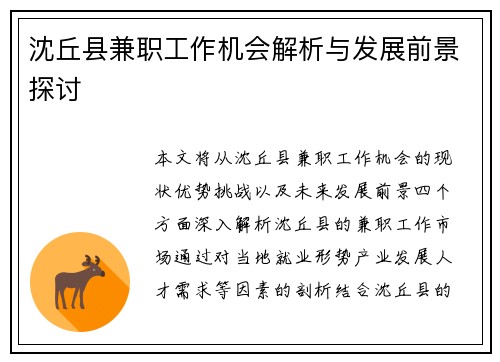 沈丘县兼职工作机会解析与发展前景探讨