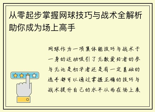 从零起步掌握网球技巧与战术全解析助你成为场上高手