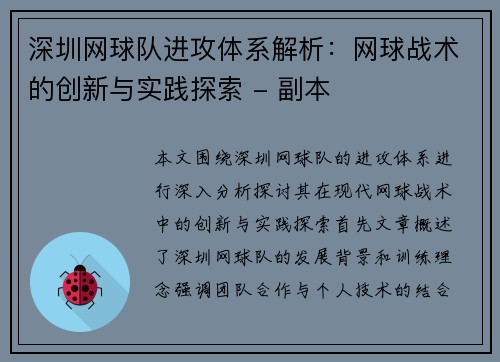 深圳网球队进攻体系解析：网球战术的创新与实践探索 - 副本